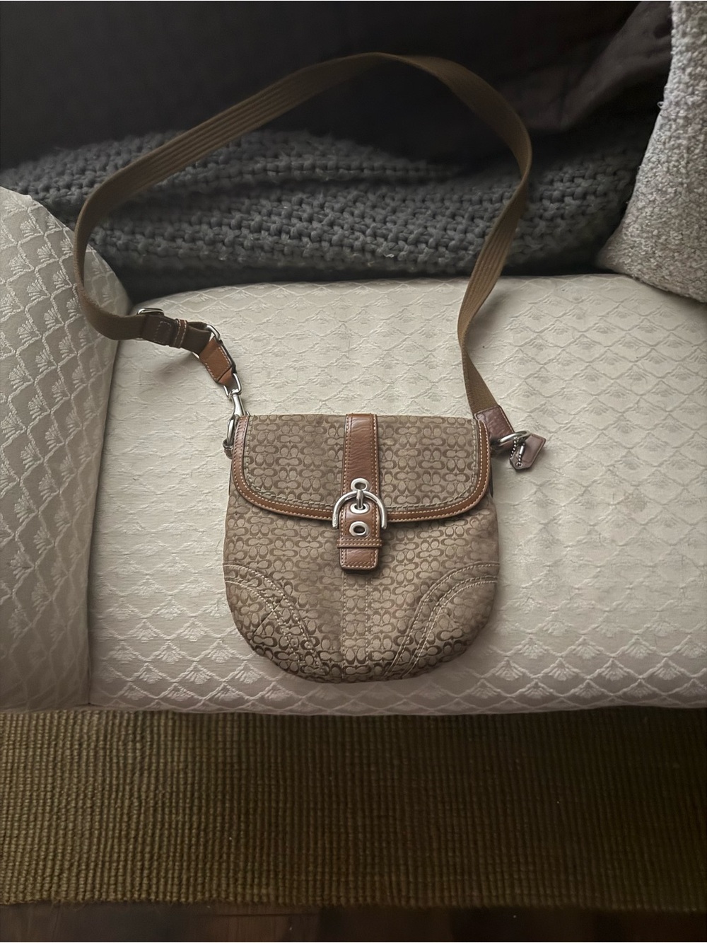 Coach Saddle Crossbody Bag in Khaki and Brown Signature Canvas